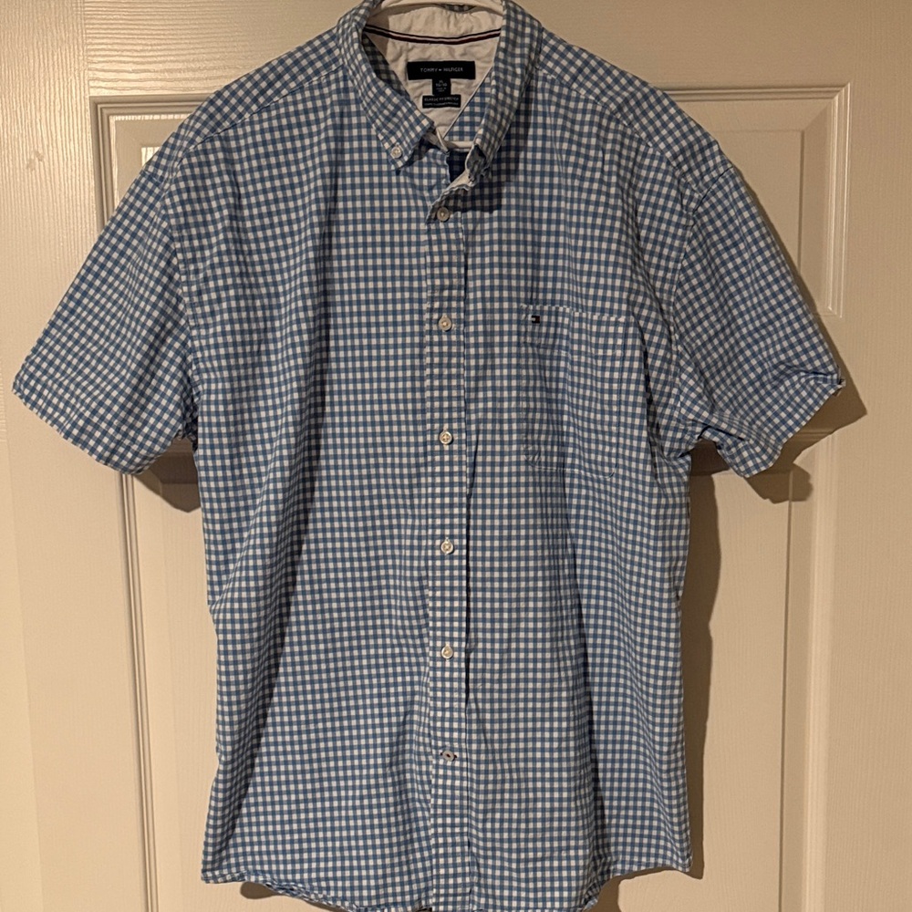 Tommy Hilfiger Blue and White Gingham Button Down Shirt